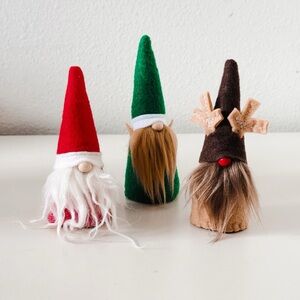 Mini Wool Felt Scandinavian Holiday Gnome Trio
